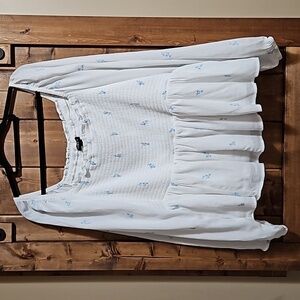 Torrid White Rayon Slub Smocked Bodice Long Sleeve Cropped Blouse 2X